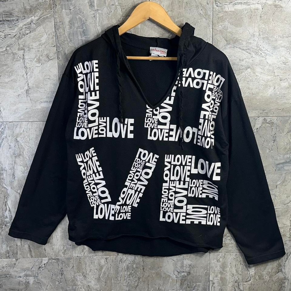 Black and white Love Letter‎ VNeck hoodie Woman's 1XL #loungewear